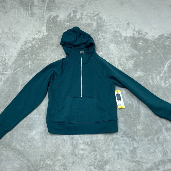 Danskin Mixed Rib Cozy Half Zip Hoodie In Dark Sea Small NWT 6501 - Picture 1 of 9